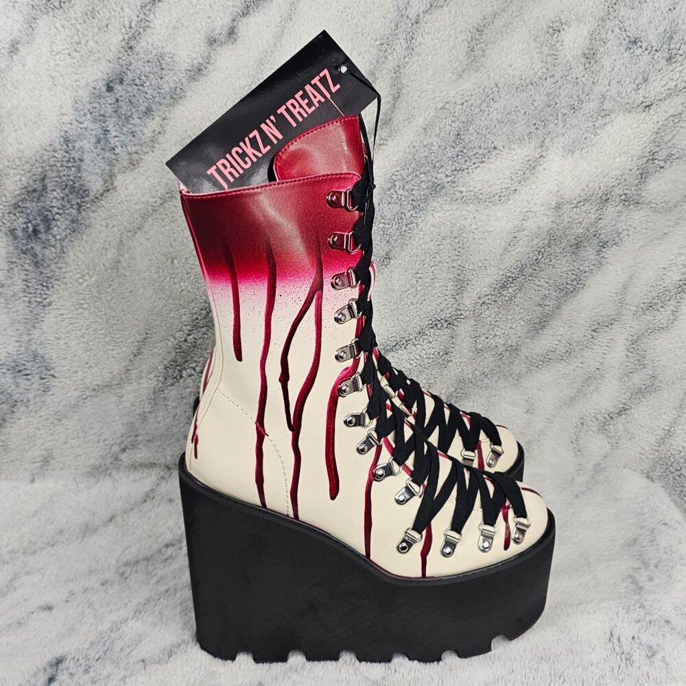 Dolls Kill Trickz N Treatz 10 Dripping Blood Scream Queen Platform Traitor Boots - Picture 3 of 12